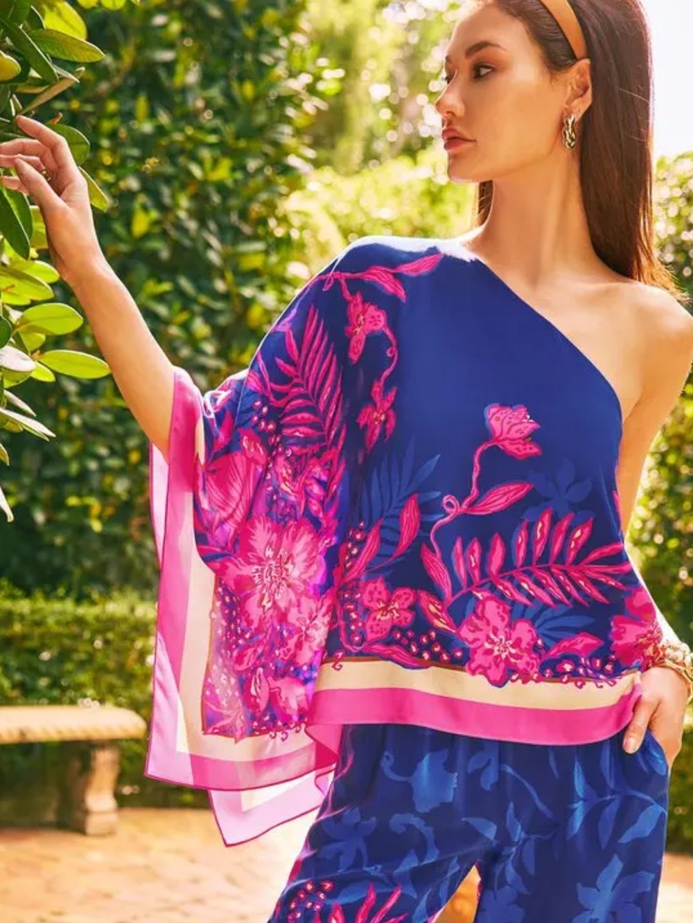 Lilly Pulitzer Schaffer Silk Top Blue One Shoulder Never Ending Summer New 16